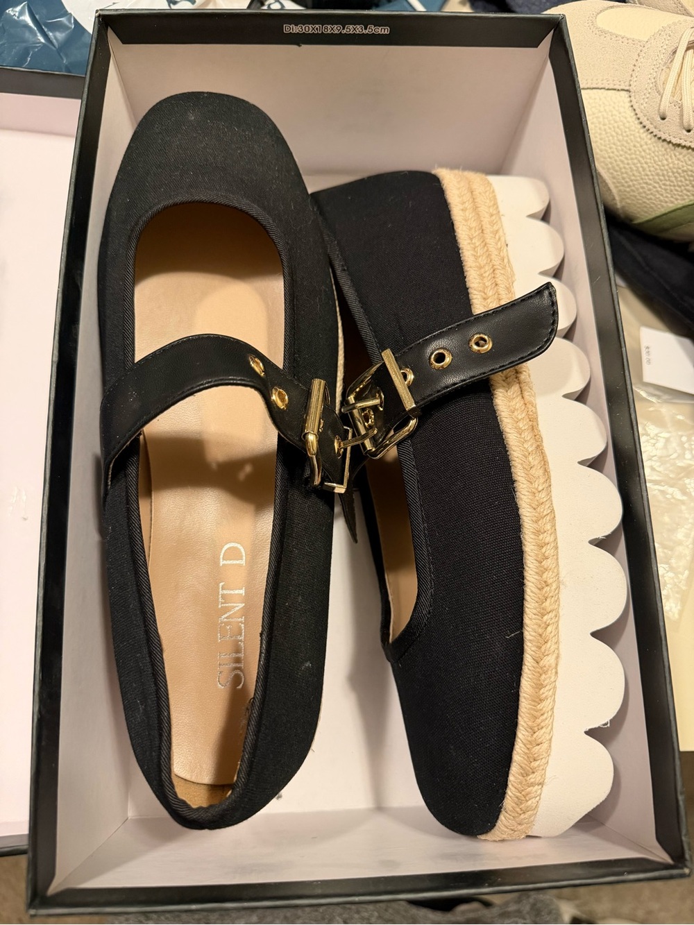 SENT D Black Mary Jane Platform Espadrille Flats